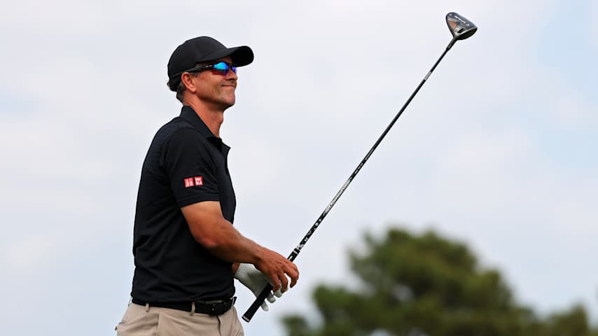 Adam Scott of Australia plays a shot from the 17th tee during the third round of the Texas Children's Houston Open 2026 at Memorial Park Golf Course on March 28, 2026 in Houston, Texas. (Jordan Bank/Getty Images)