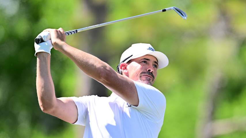 Paul Peterson of the United States plays his shot from the 15th tee during the first round of the Valspar Championship 2026 at Copperhead Course at Innisbrook Resort and Golf Club on March 19, 2026 in Palm Harbor, Florida. (Julio Aguilar/Getty Images)