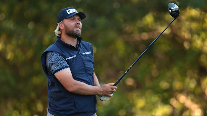 Dan Brown of England plays his shot from the 11th tee during the second round of the Valspar Championship 2026 at Copperhead Course at Innisbrook Resort and Golf Club on March 20, 2026 in Palm Harbor, Florida. (Sam Navarro/Getty Images)