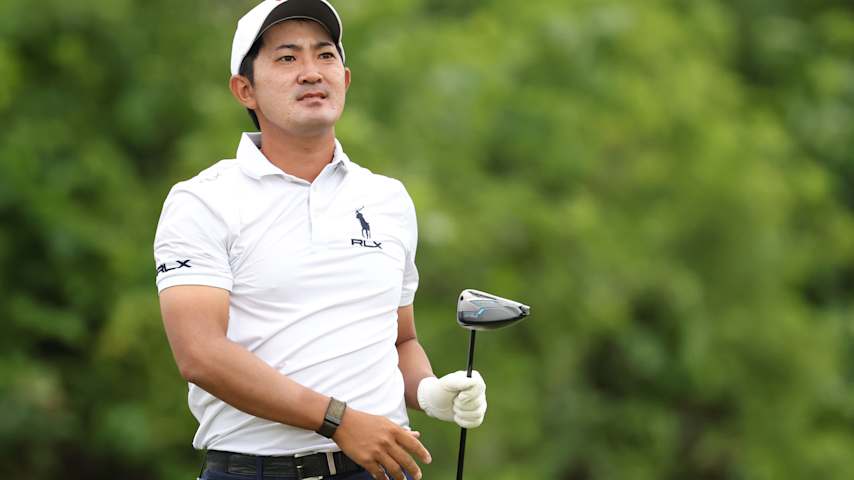 Takumi Kanaya of Japan plays his shot from the second tee during the third round of the Zurich Classic of New Orleans 2026 at TPC Louisiana on April 25, 2026 in Avondale, Louisiana. (Stacy Revere/Getty Images)