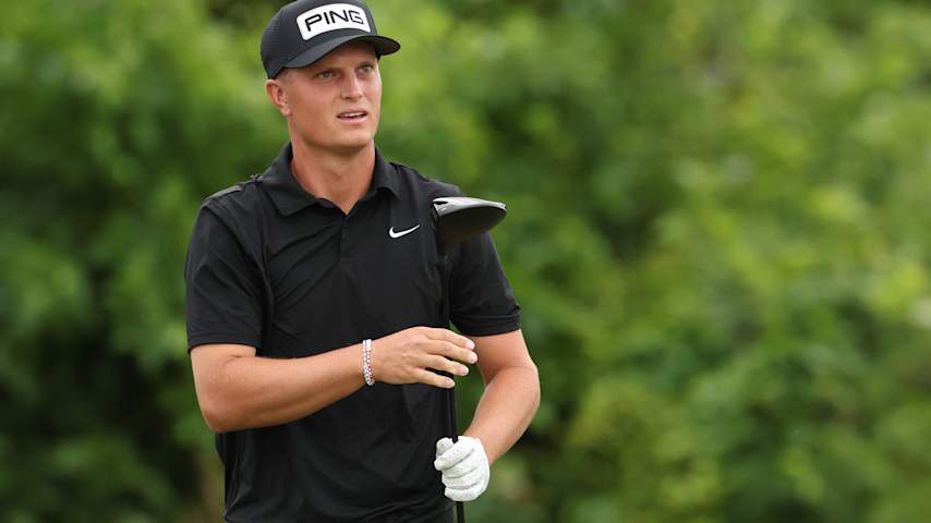 William Mouw of the United States plays his shot from the second tee during the third round of the Zurich Classic of New Orleans 2026 at TPC Louisiana on April 25, 2026 in Avondale, Louisiana. (Stacy Revere/Getty Images)