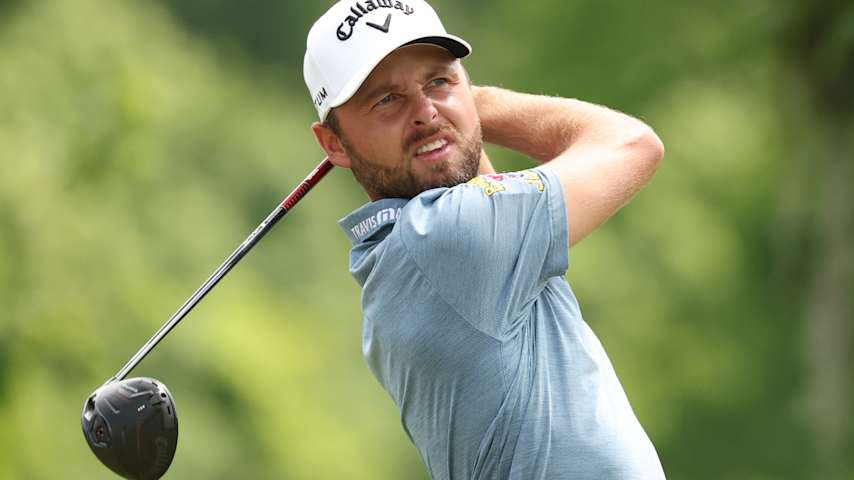 Adam Svensson of Canada plays his shot from the second tee during the third round of the Zurich Classic of New Orleans 2026 at TPC Louisiana on April 25, 2026 in Avondale, Louisiana. (Stacy Revere/Getty Images)