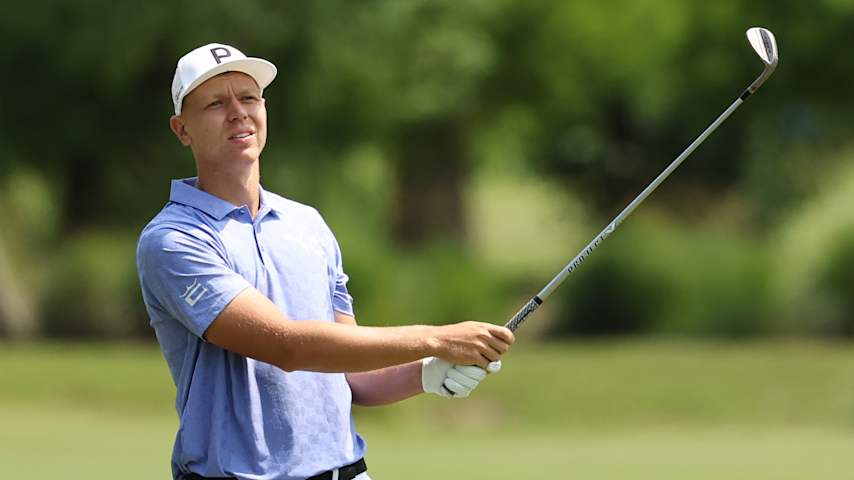 Matti Schmid of Germany plays a shot on the first hole during the final round of the Zurich Classic of New Orleans 2026 at TPC Louisiana on April 26, 2026 in Avondale, Louisiana. (Stacy Revere/Getty Images)