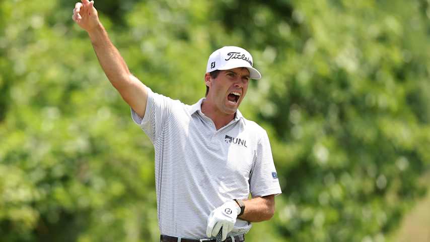 Ben Martin of the United States gestures after his shot from the second tee during the final round of the Zurich Classic of New Orleans 2026 at TPC Louisiana on April 26, 2026 in Avondale, Louisiana. (Stacy Revere/Getty Images)