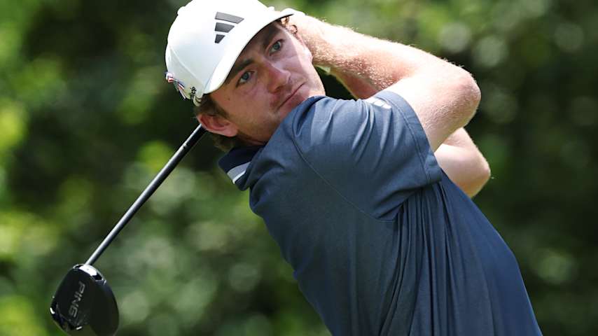 Nick Dunlap of the United States plays his shot from the fifth tee during the final round of the Zurich Classic of New Orleans 2026 at TPC Louisiana on April 26, 2026 in Avondale, Louisiana. (Chris Graythen/Getty Images)