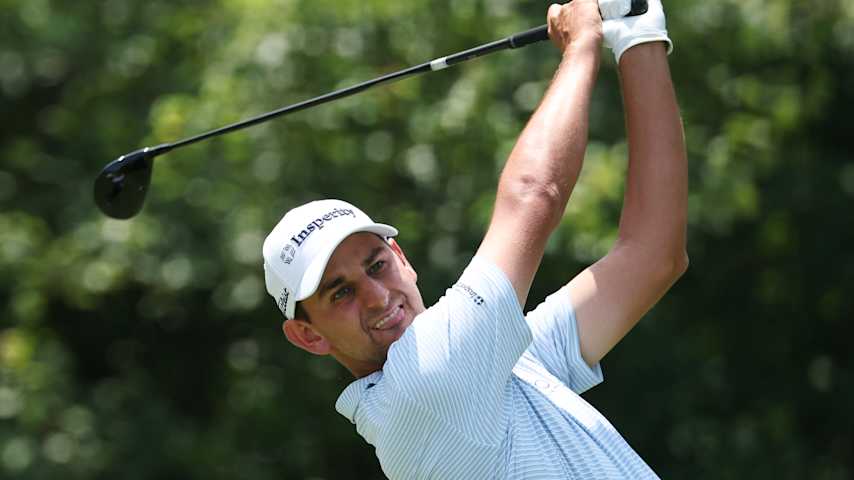 Mac Meissner of the United States plays his shot from the fifth tee during the final round of the Zurich Classic of New Orleans 2026 at TPC Louisiana on April 26, 2026 in Avondale, Louisiana. (Chris Graythen/Getty Images)