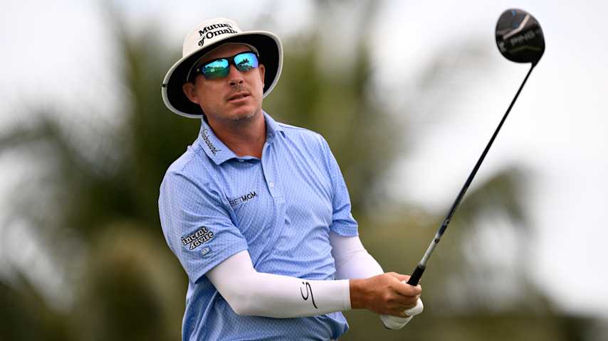 Joel Dahmen of the United States plays his shot from the second tee during the first round of the Cadillac Championship 2026 at Trump National Doral Miami on April 30, 2026 in Doral, Florida. (Orlando Ramirez/Getty Images)