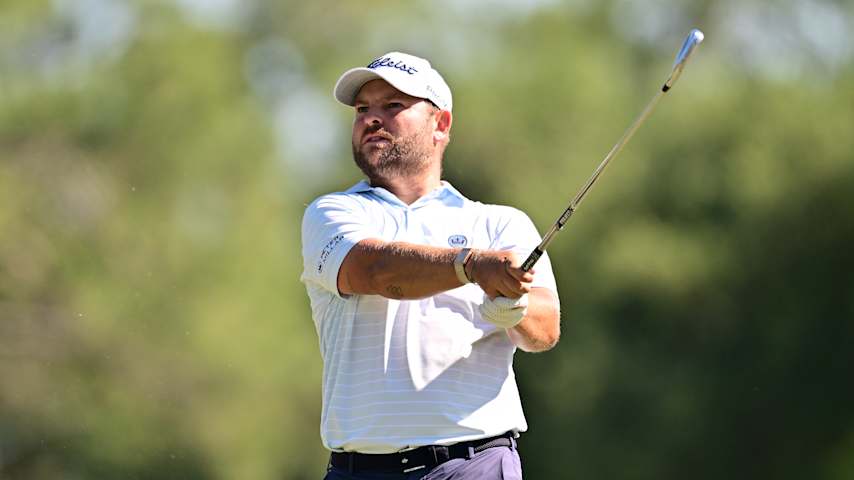 Jordan Smith of England plays his shot from the 17th tee during the final round of the Valspar Championship 2026 at Copperhead Course at Innisbrook Resort and Golf Club on March 22, 2026 in Palm Harbor, Florida. (Julio Aguilar/Getty Images)