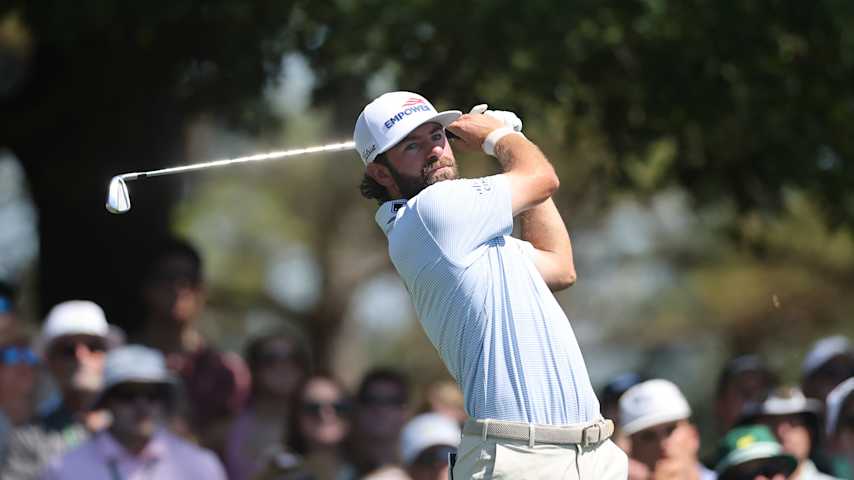 Cameron Young of the United States plays his shot from the fourth tee during the third round of the 2026 Masters Tournament at Augusta National Golf Club on April 11, 2026 in Augusta, Georgia. (Hector Vivas/Getty Images)