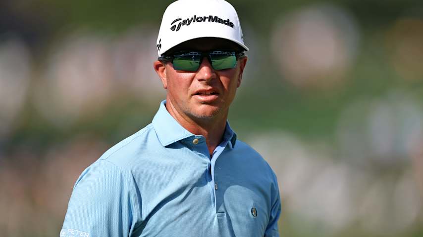 Michael Kartrude of the United States, Corebridge Financial Team of PGA of America Golf Professionals, looks on while playing the 17th hole during the first round of the PGA Championship at Quail Hollow Country Club on May 15, 2025 in Charlotte, North Carolina. (Jared C. Tilton/Getty Images)