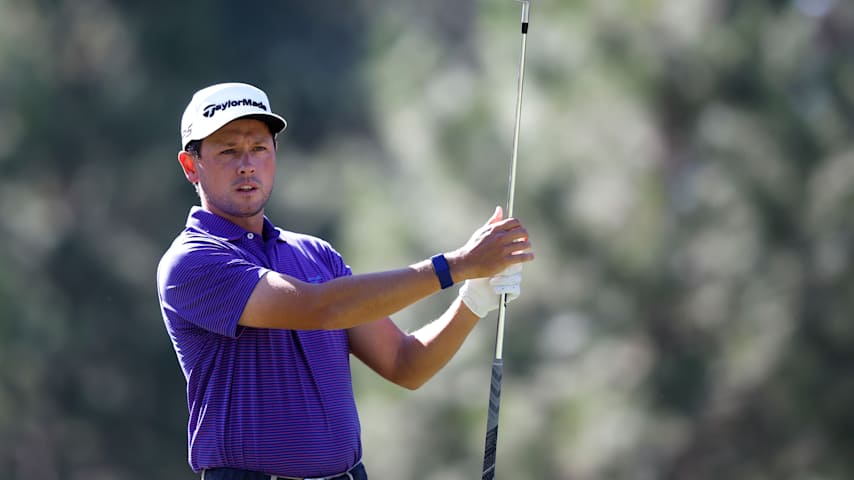 Ben Polland of the United States plays his shot from the second tee during the first round of the Barracuda Championship 2025 at Tahoe Mountain Club on July 17, 2025 in Truckee, California. (Lachlan Cunningham/Getty Images)