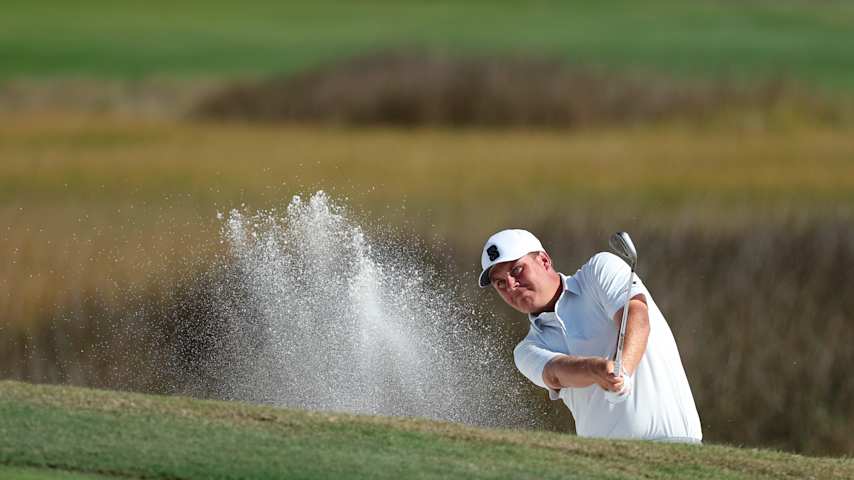 Sami Valimaki of Finland plays a shot from a bunker on the fifth hole during the final round of The RSM Classic 2025 at Sea Island Resort on November 23, 2025 in St Simons Island, Georgia. (Mike Mulholland/Getty Images)