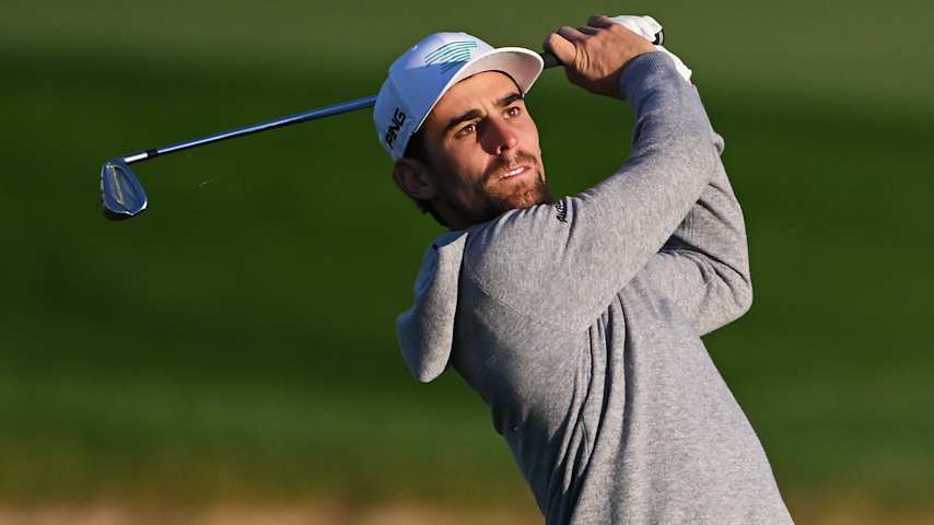 Joaquin Niemann of Chile plays his second shot on the 10th hole, during day one of the Hero Dubai Desert Classic 2026 at Emirates Golf Club on January 22, 2026 in Dubai, United Arab Emirates. (Ross Kinnaird/Getty Images)