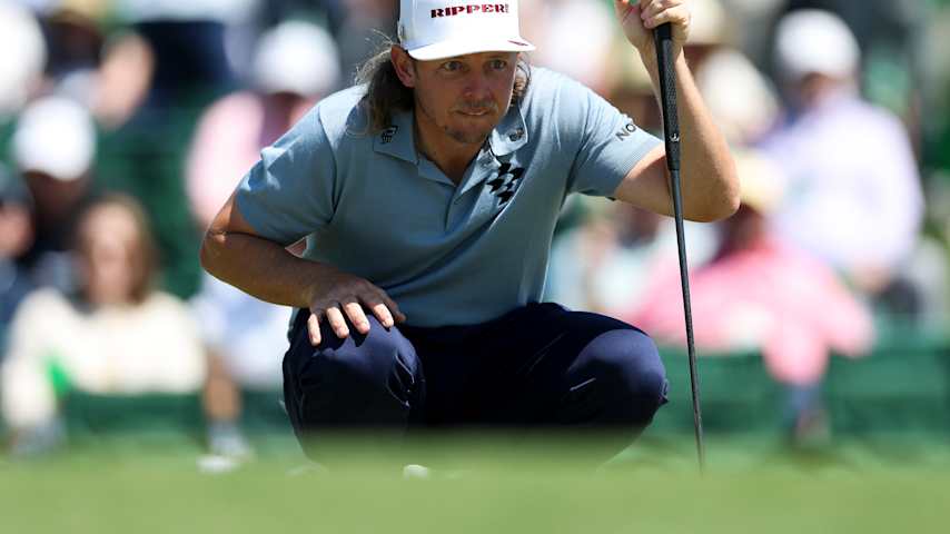 Cameron Smith of Australia lines up a putt on the 18th green during the first round of the 2026 Masters Tournament at Augusta National Golf Club on April 09, 2026 in Augusta, Georgia. (Maddie Meyer/Getty Images)