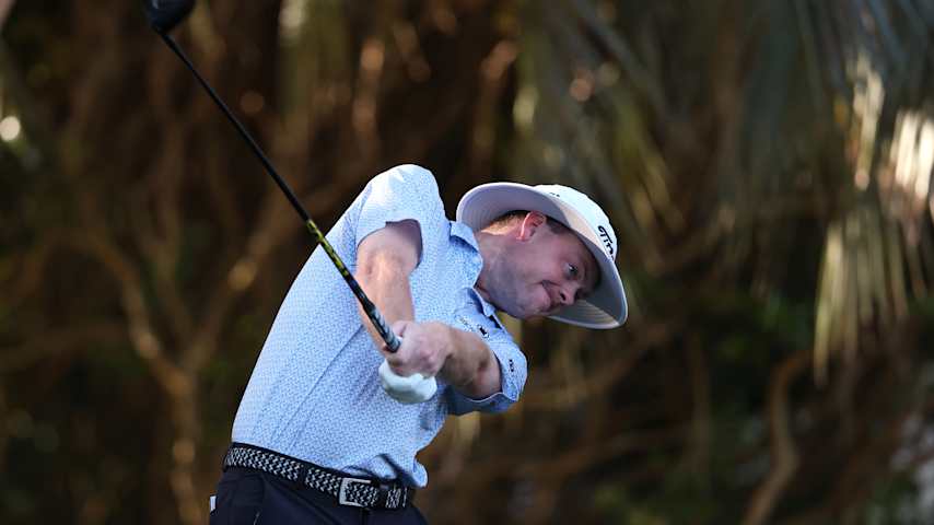 Joe Highsmith of the United States plays his shot from the sixth tee during the first round of the RBC Heritage 2026 at Harbour Town Golf Links on April 16, 2026 in Hilton Head Island, South Carolina. (Kevin C. Cox/Getty Images)