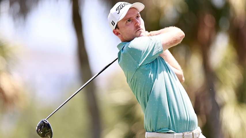 Russell Henley of the United States plays his shot from the 12th tee during the second round of the Cadillac Championship 2026 at Trump National Doral Miami on May 01, 2026 in Doral, Florida. (Carmen Mandato/Getty Images)