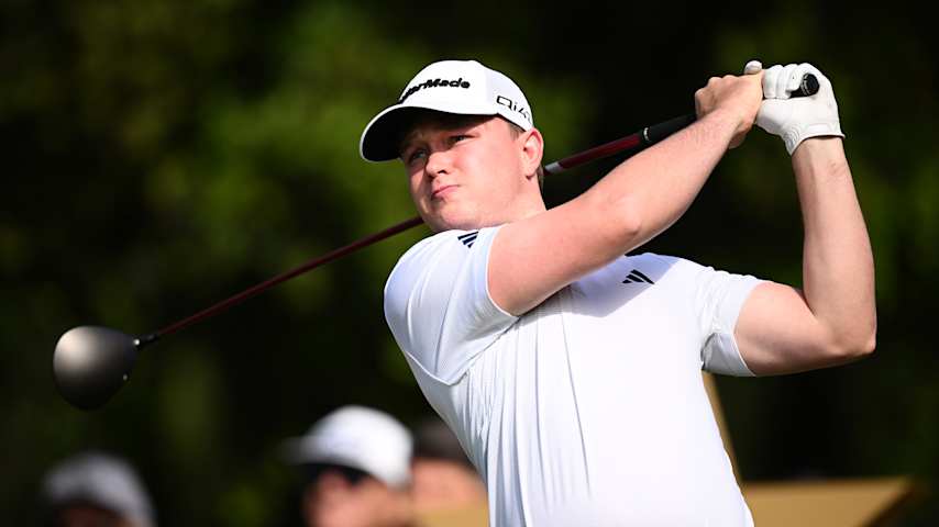 Jayden Schaper of South Africa tees off on the 16th hole on day one of the Estrella Damm Catalunya Championship 2026 at Real Club de Golf el Prat on May 07, 2026 in Barcelona, Spain. (Stuart Franklin/Getty Images)