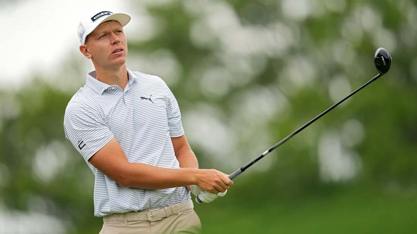 Matti Schmid of Germany watches his shot from the second tee during the first round of the ONEflight Myrtle Beach Classic 2026 at Dunes Golf & Beach Club on May 07, 2026 in Myrtle Beach, South Carolina. (Raj Mehta/Getty Images)