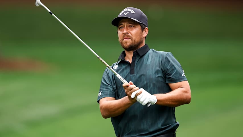 Xander Schauffele reacts to an approach shot on the second hole during the third round of the Truist Championship 2026 at Quail Hollow Country Club on May 09, 2026 in Charlotte, North Carolina. (Jared C. Tilton/Getty Images)