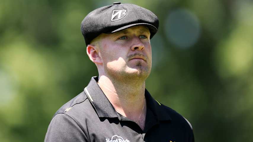 Harry Hall of England looks on while playing the eighth hole during the final round of the Truist Championship 2026 at Quail Hollow Country Club on May 10, 2026 in Charlotte, North Carolina. (Andrew Redington/Getty Images)