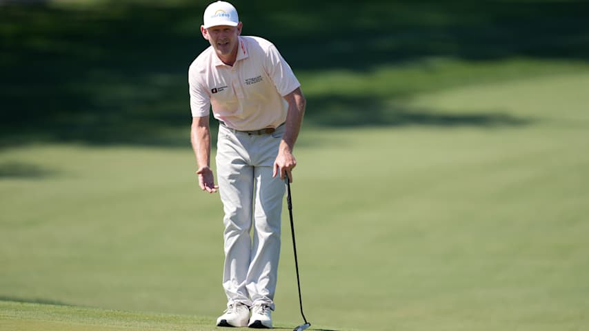 Brandt Snedeker of the United States lines up a putt on the 14th green during the final round of the ONEflight Myrtle Beach Classic 2026 at Dunes Golf & Beach Club on May 10, 2026 in Myrtle Beach, South Carolina. (Raj Mehta/Getty Images)