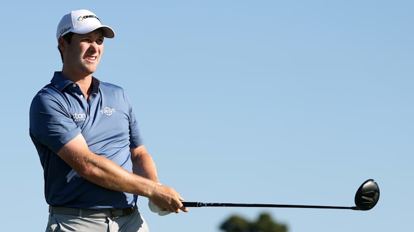Vince Whaley of the United States plays his shot from the second tee during the second round of the Farmers Insurance Open 2026 at Torrey Pines South Course on January 30, 2026 in La Jolla, California. (Stacy Revere/Getty Images)