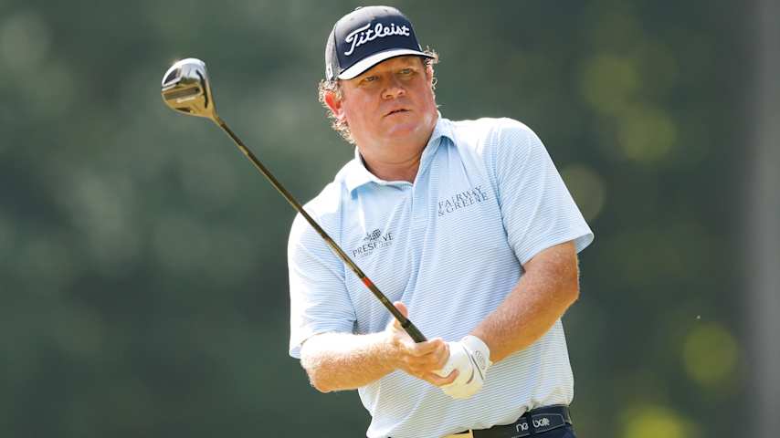 William McGirt of the United States plays his shot from the 12th tee during the second round of the BMW Charity Pro-Am presented by TD SYNNEX 2025 at Thornblade Club on June 06, 2025 in Greer, South Carolina. (Johnnie Izquierdo/Getty Images)