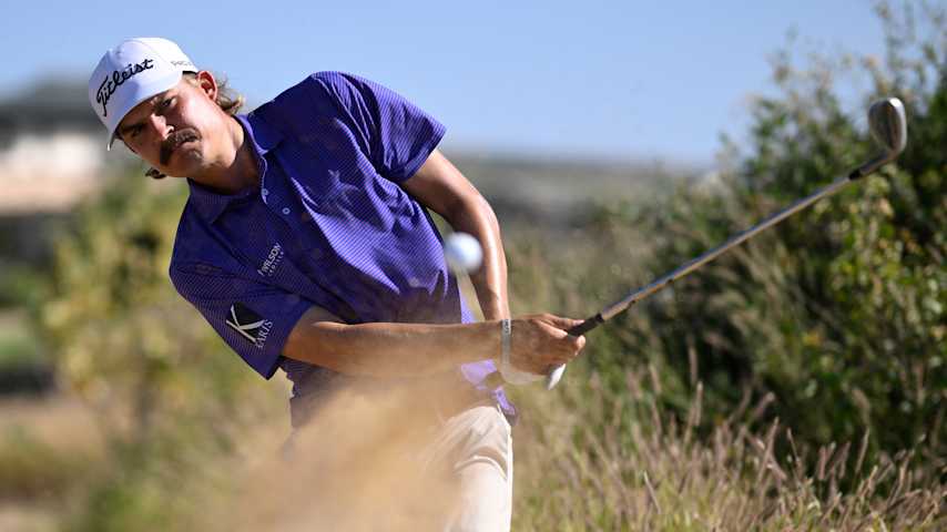 Carson Young of the United States plays a shot on the 13th hole during the final round of the World Wide Technology Championship 2025 at El Cardonal at Diamante on November 09, 2025 in Cabo San Lucas, Mexico. (Orlando Ramirez/Getty Images)