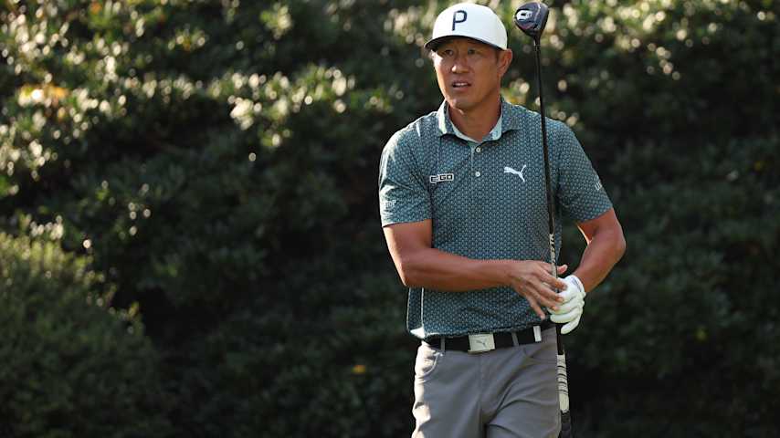 James Hahn of the United States plays his shot from the second tee during the second round of The RSM Classic 2025 at Sea Island Resort Plantation Course on November 21, 2025 in St Simons Island, Georgia. (Mike Mulholland/Getty Images)