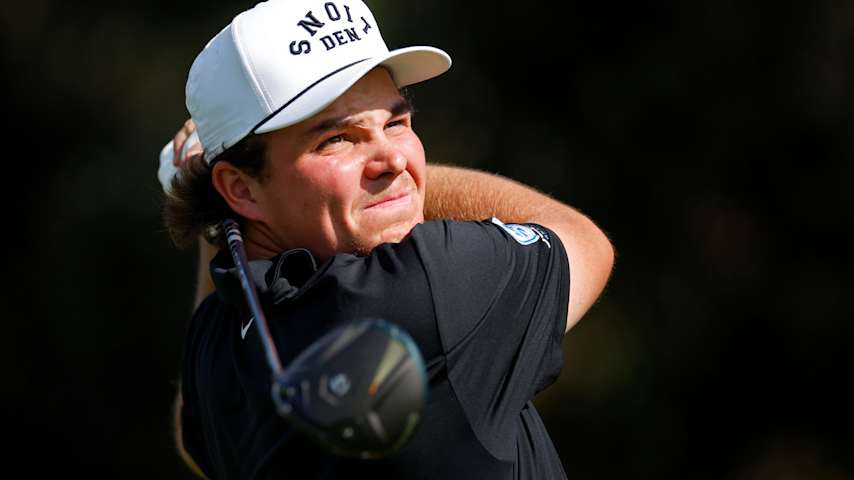 John Daly II hits his tee shot on the second hole during the final round of the PNC Championship 2025 at Ritz-Carlton Golf Club on December 21, 2025 in Orlando, Florida. (Mike Ehrmann/Getty Images)