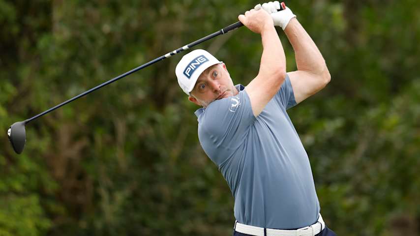 David Skinns of England plays his shot from the third tee during the second round of The Bahamas Great Abaco Classic at The Abaco Club 2026 at The Abaco Club on January 19, 2026 in Great Abaco, Bahamas. (Johnnie Izquierdo/Getty Images)