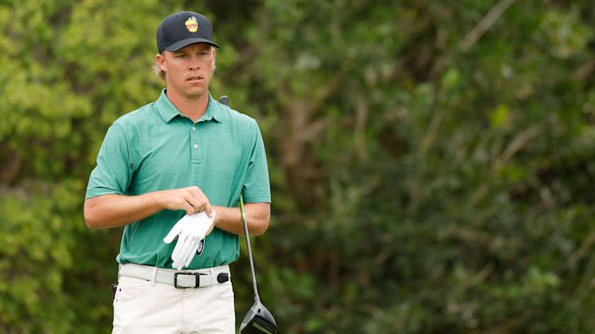 Nick Hardy of the United States looks on before he plays his shot from the 11th tee during the final round of The Bahamas Great Abaco Classic at The Abaco Club 2026 at The Abaco Club on January 21, 2026 in Great Abaco, Bahamas. (Johnnie Izquierdo/Getty Images)