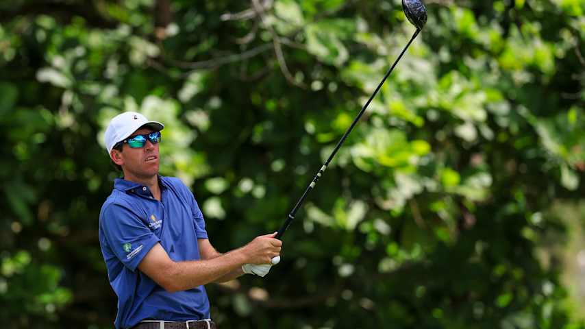 Ben Kohles of the United States plays a tee shot on the 11th hole during the first round of the Panama Championship at Club de Golf de Panama on January 29, 2026 in Panama City, Panama. (Buda Mendes/Getty Images)