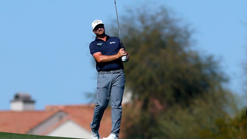 Brice Garnett of the United States plays a shot on the second hole during the second round of the WM Phoenix Open 2026 at TPC Scottsdale on February 06, 2026 in Scottsdale, Arizona. (Justin Edmonds/Getty Images)