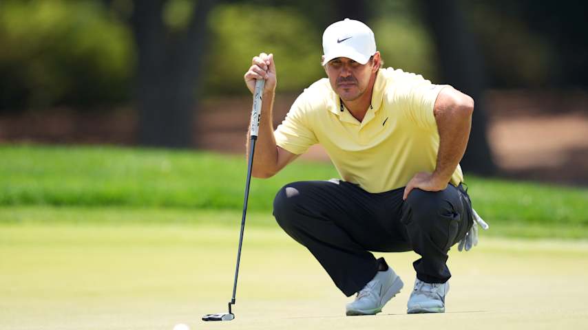 Brooks Koepka of the United States lines up a putt on the sixth green during the final round of the ONEflight Myrtle Beach Classic 2026 at Dunes Golf & Beach Club on May 10, 2026 in Myrtle Beach, South Carolina. (Raj Mehta/Getty Images)