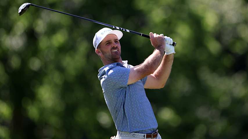 Denny McCarthy of the United States plays his shot from the 18th tee during the first round of the the Memorial Tournament presented by Workday 2026 at Muirfield Village Golf Club on June 04, 2026 in Dublin, Ohio. (Mike Mulholland/Getty Images)