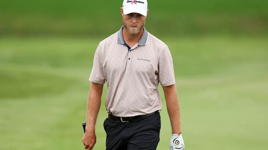 Jesper Svensson of Sweden looks on while playing the seventh hole during the first round of THE CJ CUP Byron Nelson 2026 at TPC Craig Ranch on May 21, 2026 in McKinney, Texas. (Mike Mulholland/Getty Images for The CJ Cup)