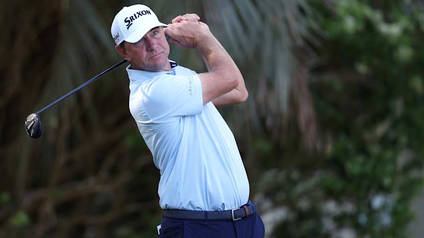 Lucas Glover of the United States plays his shot from the sixth tee during the first round of the RBC Heritage 2026 at Harbour Town Golf Links on April 16, 2026 in Hilton Head Island, South Carolina. (Kevin C. Cox/Getty Images)