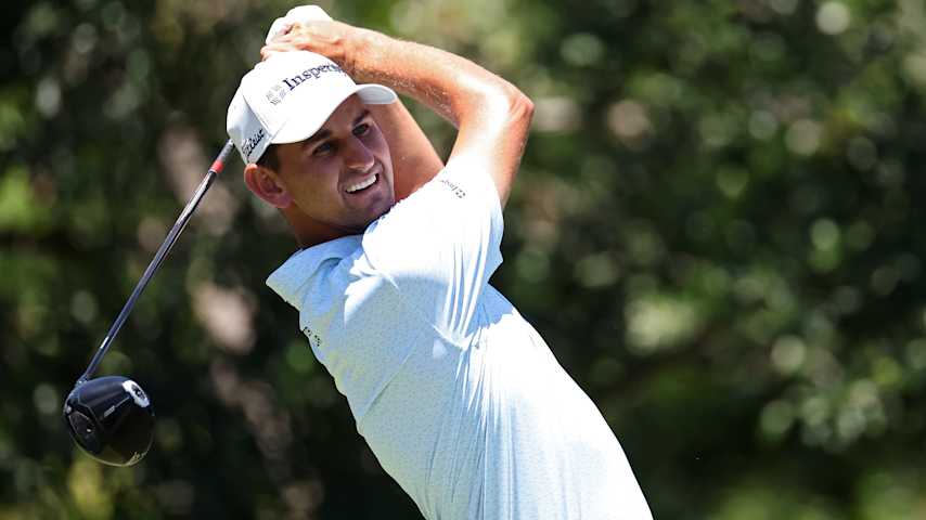 Mac Meissner of the United States plays his shot from the ninth tee during the final round of the Charles Schwab Challenge 2026 at Colonial Country Club on May 31, 2026 in Fort Worth, Texas. (Stacy Revere/Getty Images)