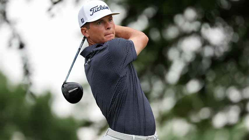 Michael Brennan of the United States plays a shot from the second tee during the first round of THE CJ CUP Byron Nelson 2026 at TPC Craig Ranch on May 21, 2026 in McKinney, Texas. (Sam Hodde/Getty Images)