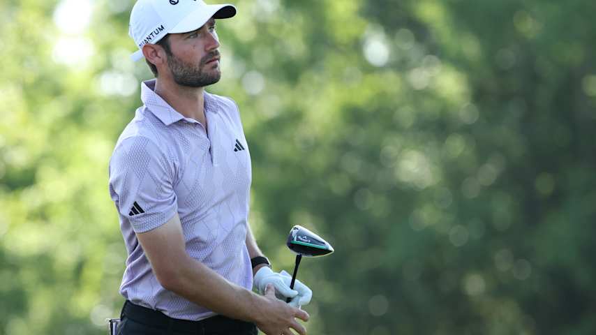 Noah Goodwin of the United States plays his shot from the second tee during the first round of the Zurich Classic of New Orleans 2026 at TPC Louisiana on April 23, 2026 in Avondale, Louisiana. (Chris Graythen/Getty Images)