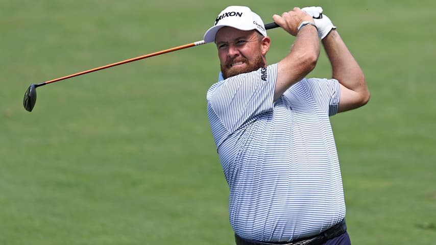 Shane Lowry of Ireland plays a shot on the 11th hole during the second round of the the Memorial Tournament presented by Workday 2026 at Muirfield Village Golf Club on June 05, 2026 in Dublin, Ohio. (Mike Mulholland/Getty Images)
