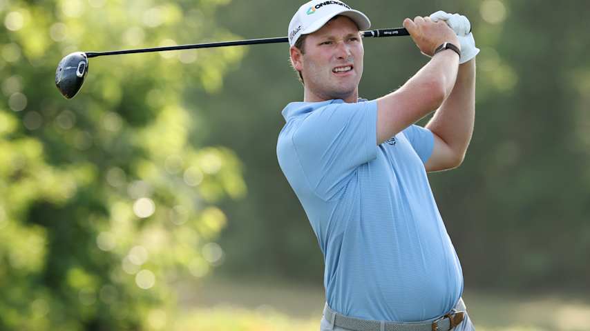 Vince Whaley of the United States plays his shot from the second tee during the second round of the Zurich Classic of New Orleans 2026 at TPC Louisiana on April 24, 2026 in Avondale, Louisiana. (Stacy Revere/Getty Images)