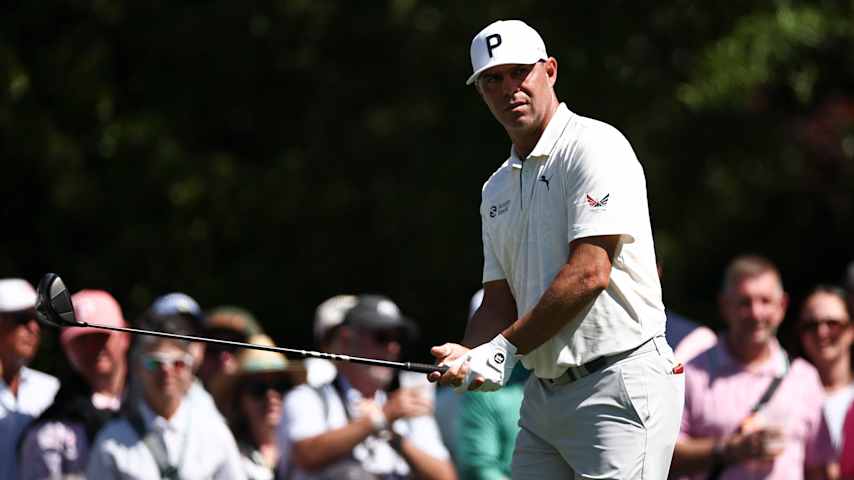 Gary Woodland of the United States plays his shot from the fifth tee during the second round of the 2026 Masters Tournament at Augusta National Golf Club on April 10, 2026 in Augusta, Georgia. (Jared C. Tilton/Getty Images)