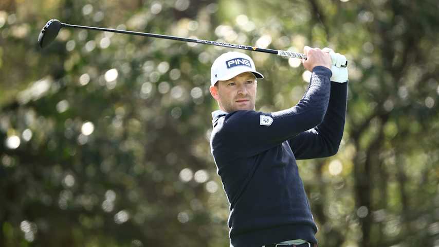 Brian Campbell of the United States plays his shot from the 15th tee during the second round of THE PLAYERS Championship 2026 at THE PLAYERS Stadium course at TPC Sawgrass on March 13, 2026 in Ponte Vedra Beach, Florida. (Jared C. Tilton/Getty Images)