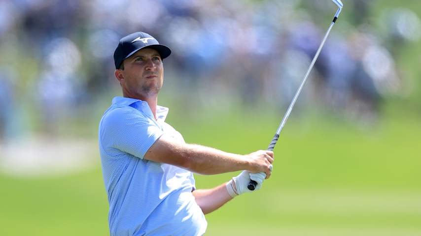 Steven Fisk of the United States plays a shot on the first hole during the third round of the Valero Texas Open 2026 at TPC San Antonio on April 04, 2026 in San Antonio, Texas. (Stacy Revere/Getty Images)