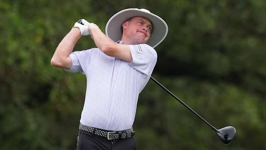 Joe Highsmith of the United States plays his shot from the second tee during the first round of the Valero Texas Open 2026 at TPC San Antonio on April 02, 2026 in San Antonio, Texas. (Dylan Buell/Getty Images)