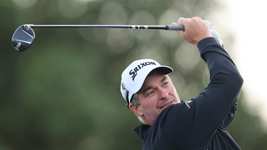 Ryan Fox of New Zealand plays his shot from the tenth tee during a practice round prior to the 2026 Masters Tournament at Augusta National Golf Club on April 06, 2026 in Augusta, Georgia. (Hector Vivas/Getty Images)