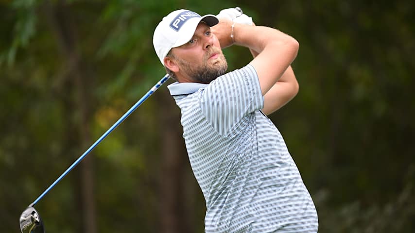 Dan Brown of England plays his tee shot on the 15th hole on day three of the Open de EspaÃ±a presented by Madrid 2025 at Club de Campo Villa de Madrid on October 11, 2025 in Madrid, Spain. (Stuart Franklin/Getty Images)