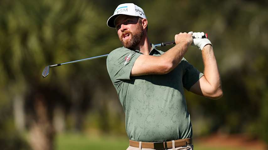 Chris Kirk hits a tee shot on the seventh hole prior to The RSM Classic 2025 at Sea Island Resort on November 19, 2025 in St Simons Island, Georgia. (Mike Mulholland/Getty Images)